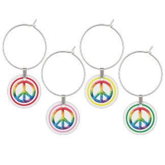 Peace Sign Rainbow Wine Charm Set