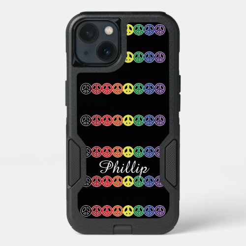 Peace Sign Rainbow with Name on Black iPhone 13 Case