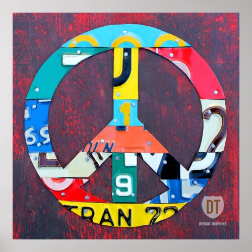 Peace Sign Recycled License Plate Art