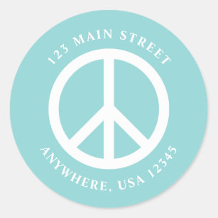 Peace Sign Retro Turquoise Address Label