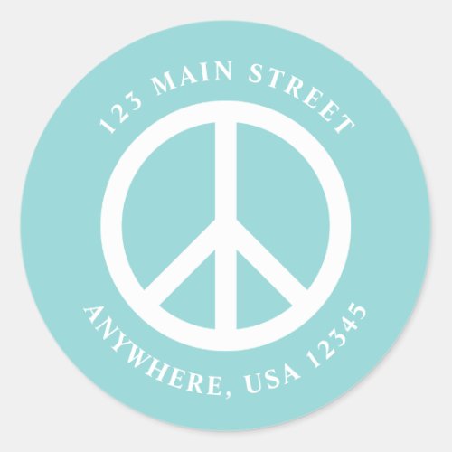 Peace Sign Retro Turquoise Address Label