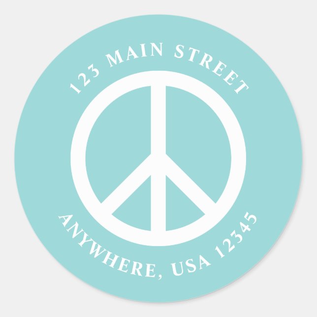 Peace Sign Retro Turquoise Address Label (Front)