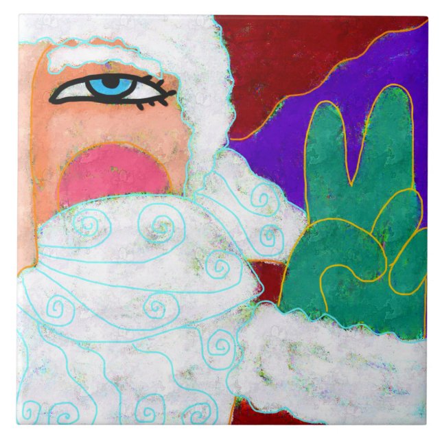 Peace Sign Santa Claus Abstract Art Ceramic Tile (Front)