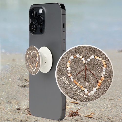 Peace Sign Seashell Heaty Sandy Beach Customizable PopSocket