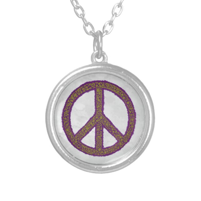 peace sign silver plated necklace (Front)