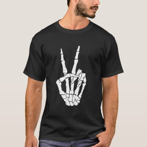 Peace Sign Skeleton Hand Funny Bones T_Shirt