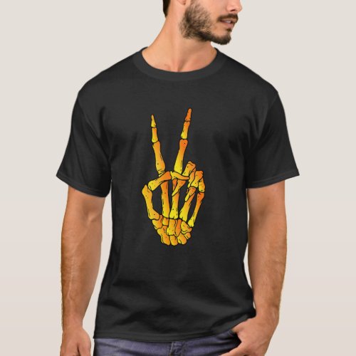 Peace Sign Skeleton Hand Vibes Only Spooky Hallowe T_Shirt