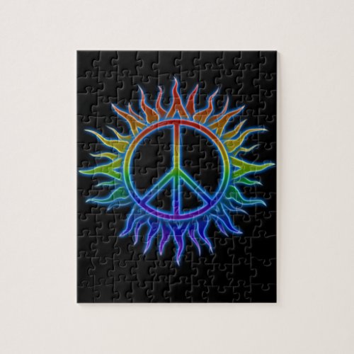 Peace Sign Sun Rainbow colored peace sign symbol Jigsaw Puzzle