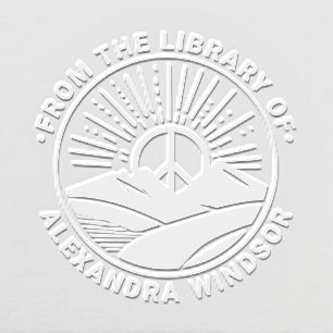 Peace Sign Sunrise Mountains Library Book Name Embosser