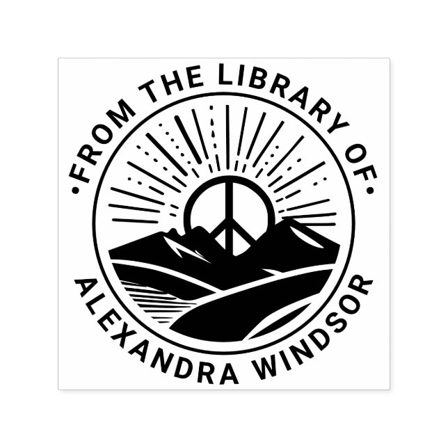 Peace Sign Sunrise Mountains Library Book Name Self-inking Stamp (Design)
