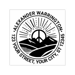 Peace Sign Sunrise Mountains Name Address Self-inking Stamp