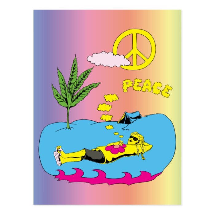 Peace Sign Symbol ~ 60s Hippie Girl Postcard