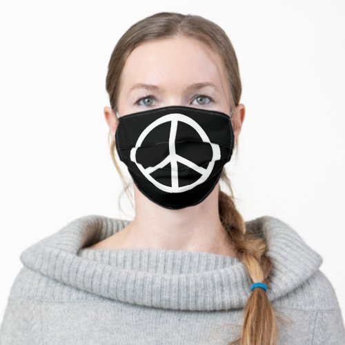 Peace Sign Symbol  Black Adult Cloth Face Mask