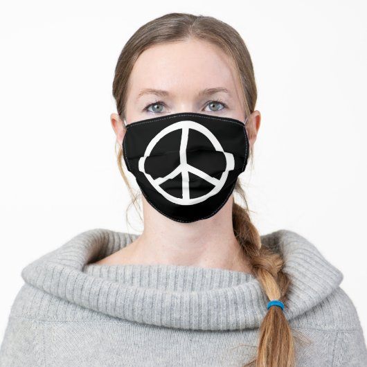 Peace Sign Symbol | Black Adult Cloth Face Mask (Worn)