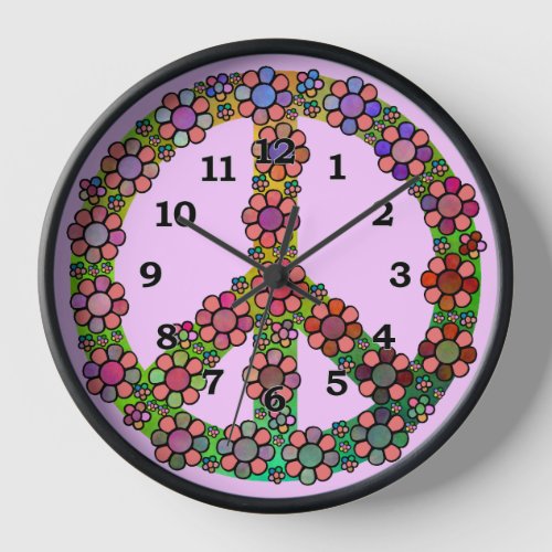 Peace Sign Symbol Flower Pretty Clock