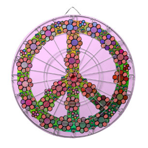 Peace Sign Symbol Flower Pretty Dartboard With Darts
