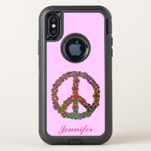 Peace Sign Symbol Flowers Floral Pretty Custom OtterBox Defender iPhone X Case
