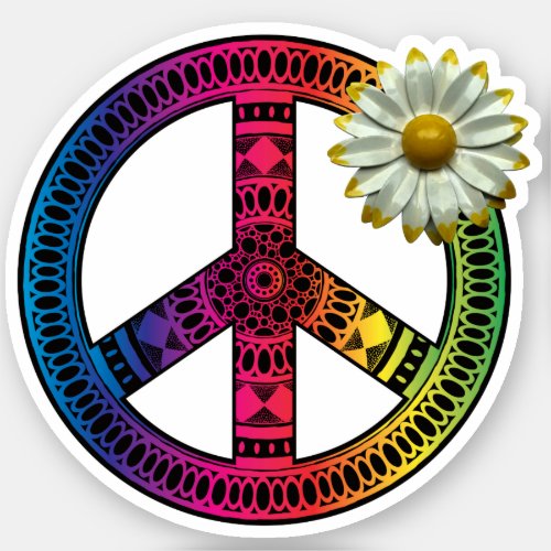 PEACE Sign Symbol _ Hippie Daisy Love NOT War Sticker
