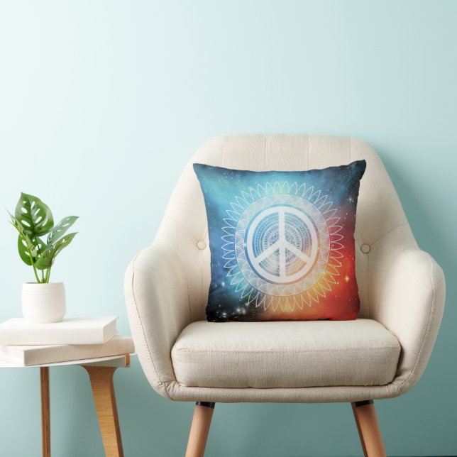 PEACE Sign Symbol Mandala Daisy Space Hippie  Throw Pillow (Chair)