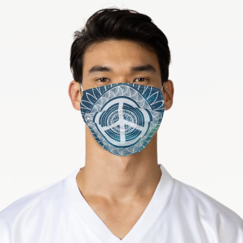 PEACE Sign Symbol Mandala Pattern Blue Space  Adult Cloth Face Mask
