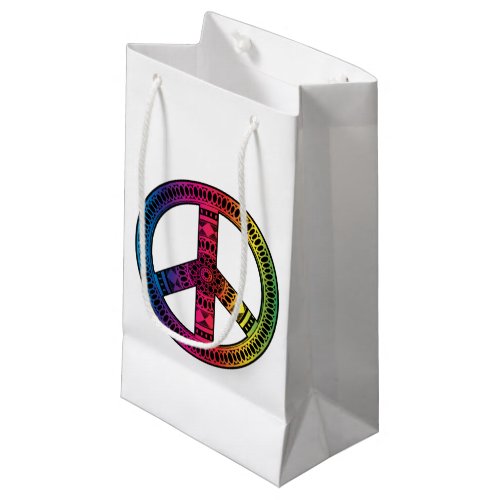 PEACE Sign Symbol Mandala Pattern Retro 60s Hippie Small Gift Bag