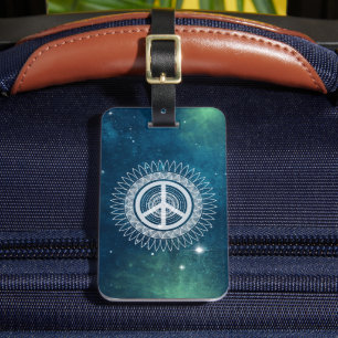 PEACE Sign Symbol Mandala Space Lacy Hippie Space Luggage Tag