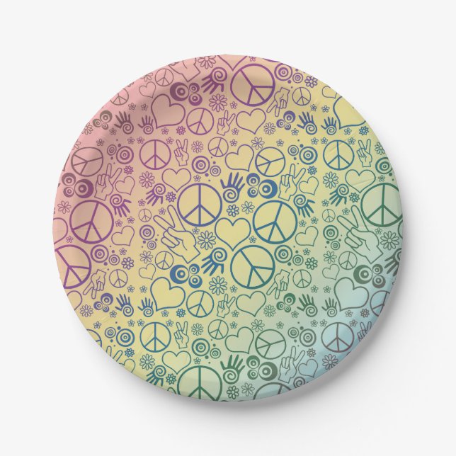 Peace Sign Symbol Rainbow Paper Plates (Front)