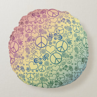 Peace Sign Symbol Rainbow Round Pillow