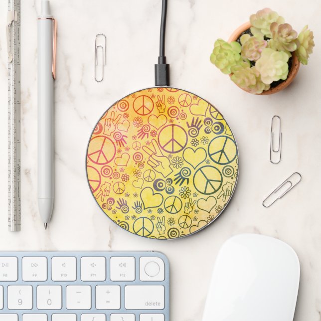 Peace Sign Symbol Rainbow Yellow Wireless Charger (Desk)