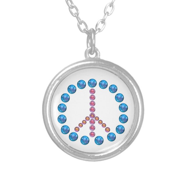 Peace sign symbol Silver Necklace (Front)