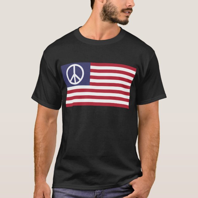 Peace Sign Symbol Stars & Stripes American US Flag T-Shirt (Front)