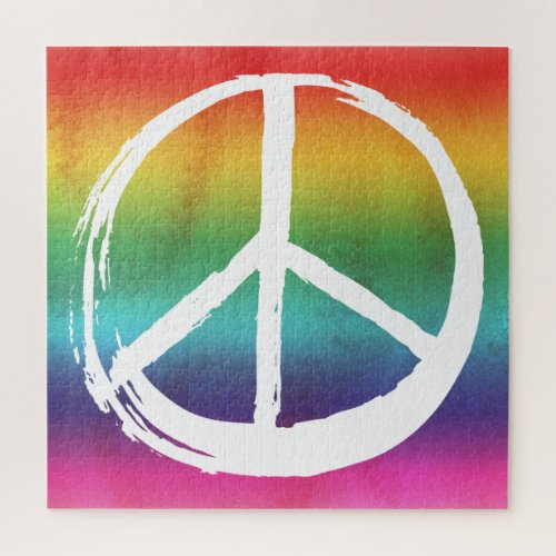 Peace Sign Symbol Tie Dye Rainbow Hope Hippie Jigsaw Puzzle