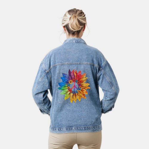 Peace Sign Symbol US Colorful Sunflower Floral Denim Jacket
