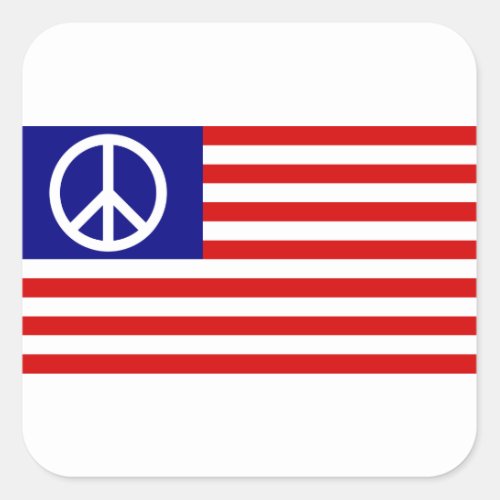 Peace Sign Symbol US Stars  Stripes American Flag Square Sticker