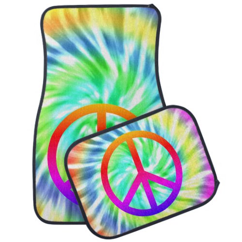 Peace Sign Tie Dye Design Set of Car Mats