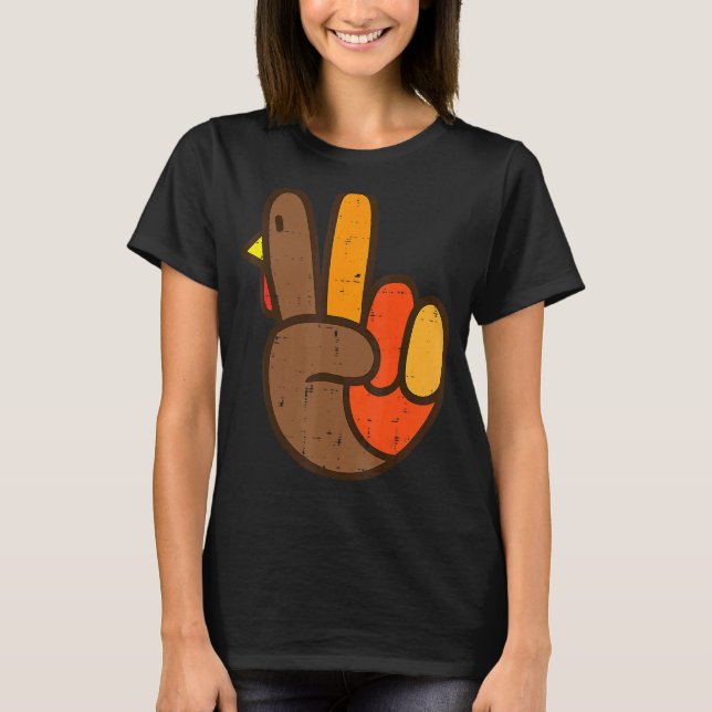 Peace Sign Turkey Hand Cool Thanksgiving Hippie Me T-Shirt (Front)