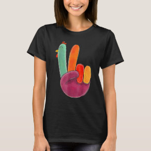 Peace Sign Turkey Hand Cool Thanksgiving Hippie Me T-Shirt
