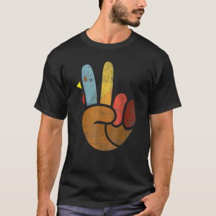 Peace Sign Turkey Hand Cool Thanksgiving Hippie Me T-Shirt