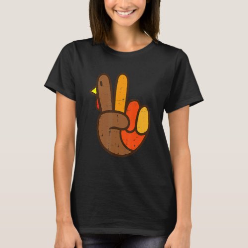 Peace Sign Turkey Hand Cool Thanksgiving Hippie Me T_Shirt