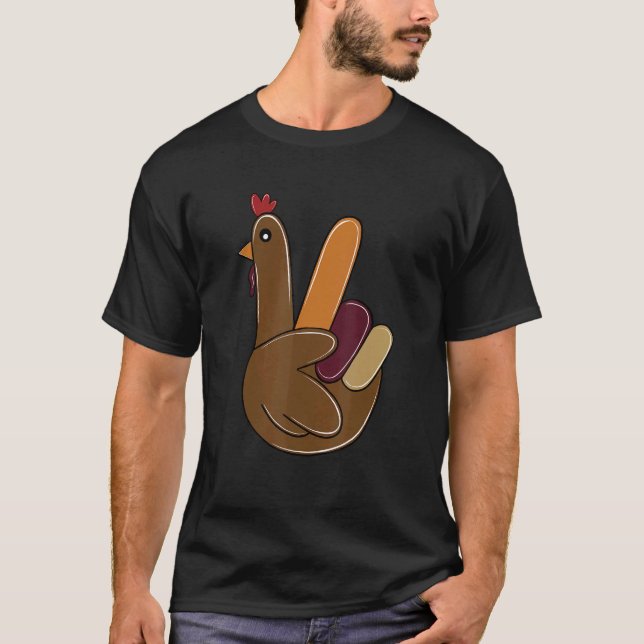 Peace Sign Turkey Hand Cool Thanksgiving Hippie Me T-Shirt (Front)