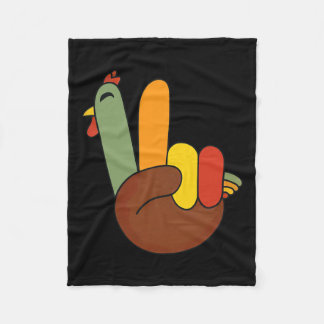 Peace Sign Turkey Hand Funny Thanksgiving Matching Fleece Blanket