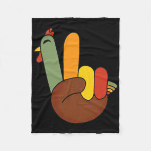 Peace Sign Turkey Hand Funny Thanksgiving Matching Fleece Blanket
