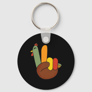 Peace Sign Turkey Hand Funny Thanksgiving Matching Keychain
