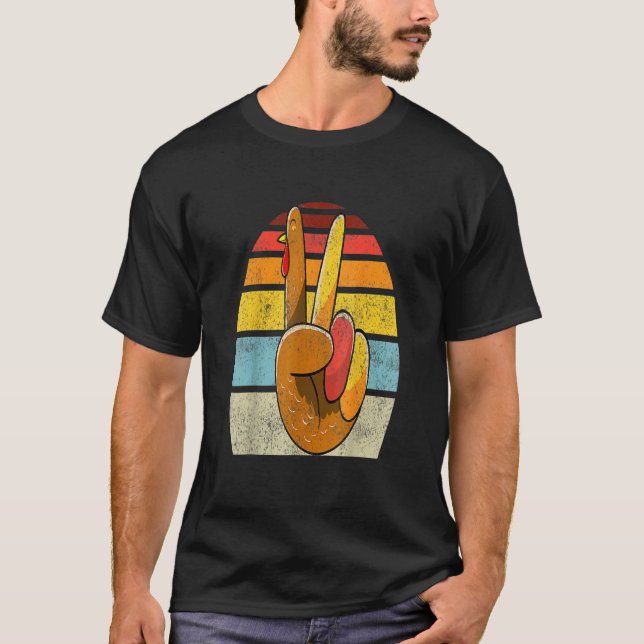 Peace Sign Turkey Hand Thanksgiving Retro Style Wo T-Shirt (Front)