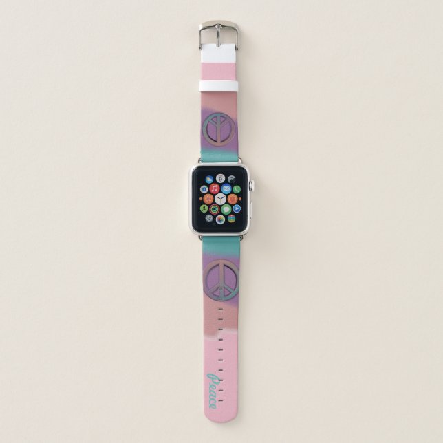Peace Sign Turqoise Purple and Coral Apple Watch Band (Front)