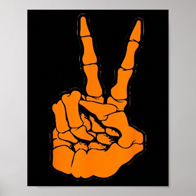 Peace Sign V Fingers Skeleton Cool Graphic Hallowe (Front)