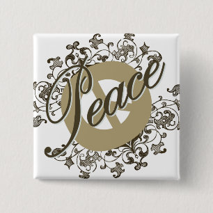 Peace Sign Vintage Brown Button