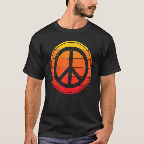 Peace Sign Vintage Sunset Distressed Retro Hippe F T_Shirt