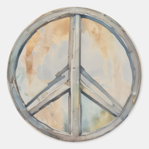Peace Sign Watercolor Painting Art Classic Round Sticker