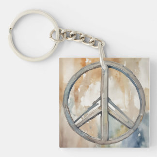 Peace Sign Watercolor Painting Art Keychain